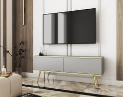 Тумба под телевизор Perfect Home Оро/Oro 2-дверная с золотыми ножками RTV135 Серый реальная фотография