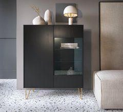 Витрина Perfect Home Гармони / Harmony 2-дверная с золотыми ножками WT97 Черный/черный мрамор роял реальная фотография