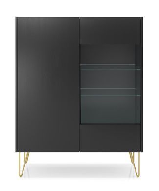 Витрина Perfect Home Гармони / Harmony 2-дверная с золотыми ножками WT97 Черный/черный мрамор роял реальная фотография