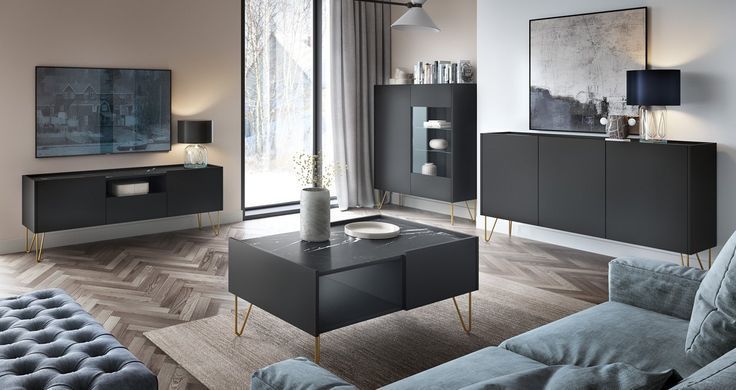 Витрина Perfect Home Гармони / Harmony 2-дверная с золотыми ножками WT97 Черный/черный мрамор роял реальная фотография