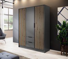 Шкаф для одежды Perfect Home Нелли / Nelly 3D 3-дверный Графит/дуб артизан реальная фотография