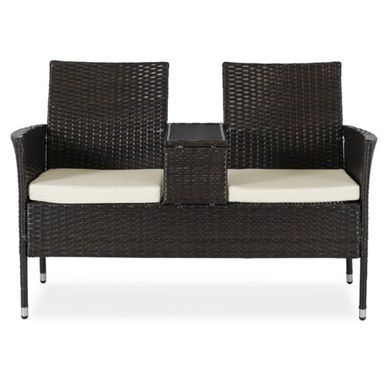 Садовый диван MEBEL ELITE KENT 129 см, коричневый/ротанг. реальная фотография