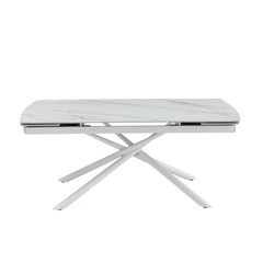Стол Обеденный PHILIP CERAMIC Rampas Gold Glossy (White legs) Bjorn 180(240)х90 Белый Эффект Мрамора реальная фотография