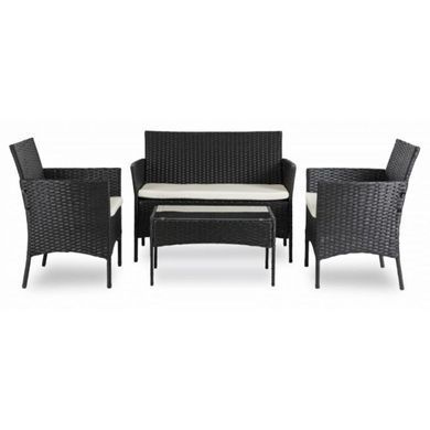 Набір садових меблів MEBEL ELITE MISSISSIPI (диван + 2 крісла + стіл) чорний / бежевий