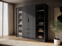 Гардеробный / шкаф для одежды Perfect Home Келли / Kelly 4DRD 4-дверный с боковой прозрачной дверцей Графит реальная фотография