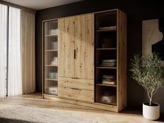 Гардеробный / шкаф для одежды Perfect Home Келли / Kelly 4DRD 4-дверный с боковой прозрачной дверцей Дуб артизан реальная фотография