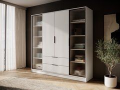 Гардеробный / шкаф для одежды Perfect Home Келли / Kelly 4DRD 4-дверный с боковой прозрачной дверцей Кашемир реальная фотография