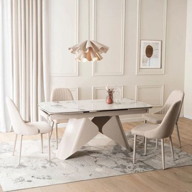 Керамический раскладной стол VERONA Mebel Elite 160(240)х90 Белый мрамор/кашемир реальная фотография