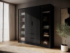 Гардеробный / шкаф для одежды Perfect Home Келли / Kelly 4DRD 4-дверный с боковой прозрачной дверцей Черный реальная фотография