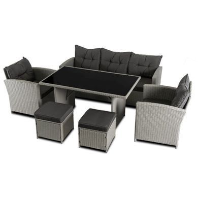 Набір садових меблів MEBEL ELITE COLORADO (диван + 2 крісла + 2 пуфа + столик) Сірий