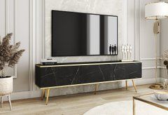 Тумба под телевизор Perfect Home Оро/Oro 3-дверная с золотыми ножками RTV175 Черный мрамор роял реальная фотография