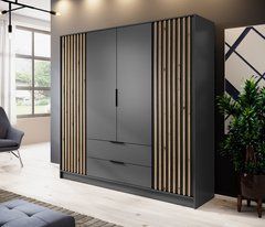 Шкаф для одежды Perfect Home Нелли / Nelly 4D 4-дверный Графит/дуб артизан реальная фотография
