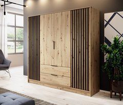 Шкаф для одежды Perfect Home Нелли / Nelly 4D 4-дверный Дуб артизан/черный реальная фотография