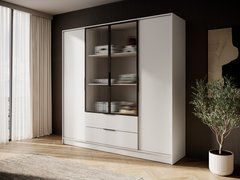 Гардеробный / шкаф для одежды Perfect Home Келли / Kelly 4DRM 4-дверный с центральной прозрачной дверцей и дополнительными полками Кашемир реальная фотография