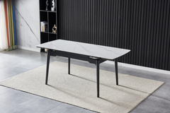 Стол раскладной BONN II CERAMIC Intarsio 140(200)x90 Белый Глянец Керамика Черный реальная фотография