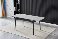 Стол раскладной BONN II CERAMIC Intarsio 140(200)x90 Серый Глянец Керамика Черный реальная фотография