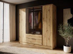 Гардеробный / шкаф для одежды Perfect Home Келли / Kelly 4DRM 4-дверный с центральной прозрачной дверцей и реей Дуб артизан реальная фотография