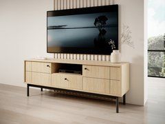 Тумба под ТВ Perfect Home Джапанди / Japandi RTV154 2-дверная с 1 ящиком Дуб линеа реальная фотография