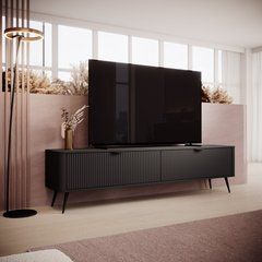 Тумба под телевизор Perfect Home Ланте/Lante 2-дверная с черными ножками 2D/200 Черный реальная фотография