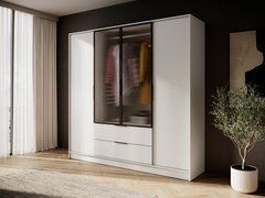 Гардеробный / шкаф для одежды Perfect Home Келли / Kelly 4DRM 4-дверный с центральной прозрачной дверцей и реей Кашемир реальная фотография