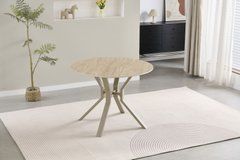 Стол Обеденный DALAS CERAMIC Roman Stone Matt + Sahara Bjorn 100х100 Беж Эффект Мрамора реальная фотография
