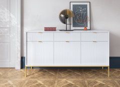 Комод Perfect Home Нова / Nova 3-дверний з 3 шухлядами і золотими ніжками KSZ154 Білий жива фотографія