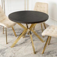 Стіл розкладний круглий MEBEL ELITE LUGO, 90-190х90 см, чорний/золотий жива фотографія