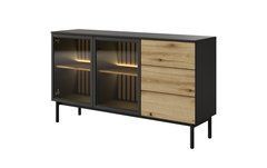 Комод с подсветкой Perfect Home Ланг/Lang 2-дверный с 3 ящиками 2D3S/150 Черный/дуб эвок реальная фотография