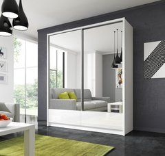 Шкаф-купе Perfect Home Ария II / Aria II 180 2-дверный с зеркалом Белый/белый глянец реальная фотография