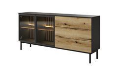 Комод с подсветкой Perfect Home Ланг/Lang 2-дверный с 3 ящиками 2D3S/180 Черный/дуб эвок реальная фотография