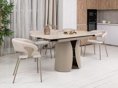Керамический стол Лунарио TML-1322 Vetro 120(160)х85 крема марфиль + капучино реальная фотография