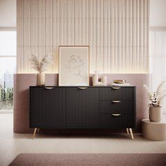 Комод Perfect Home Ланте / Lante 2-дверний з 3 шухлядами і золотими ніжками 2D3S/163 Чорний жива фотографія