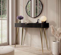 Стіл туалетний Perfect Home Ланте / Lante 1S/100 з 1 шухлядою і золотими ніжками Чорний жива фотографія