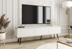 Тумба под телевизор Perfect Home Оро/Oro 3-дверная с черными ножками RTV175 MDF Белый реальная фотография