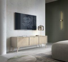 Тумба под ТВ Perfect Home Форест / Forest RTV158 3-дверная Беж песочный/пихта сканди реальная фотография