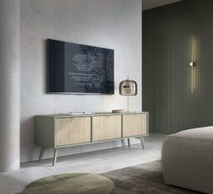 Тумба под ТВ Perfect Home Форест / Forest RTV158 3-дверная Эвкалипт/пихта сканди реальная фотография