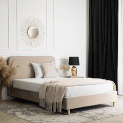 Ліжко двоспальне оксамитове MEBEL ELITE DENNIS Velvet 120x200 Беж жива фотографія