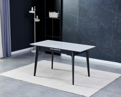 Стол раскладной BERLIN CERAMIC Intarsio 111(140)x75 Серый Глянец Керамика Черный реальная фотография
