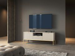 Тумба под телевизор Perfect Home Новая/Nova 2-дверная с 1 ящиком и золотыми ножками RTV154 Кашемир реальная фотография