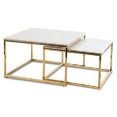 Комплект журнальних столів MEBEL ELITE TENOR 70/43 і 60/37 см Білий мармур/золото жива фотографія