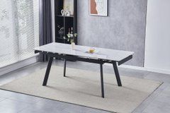 Стол раскладной OSLO CERAMIC Intarsio 120(180)*80 Белый Глянець Черный реальная фотография