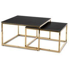 Комплект журнальных столов MEBEL ELITE TENOR 70/43 и 60/37 см Черный мрамор/золото реальная фотография