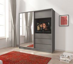 Шкаф полукупе для одежды Perfect Home ТВ/TV 200 2-дверный с зеркалом Графит реальная фотография