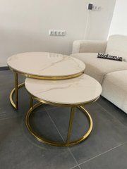 Журнальный столик ALABAMA A KASS GOLD Intarsio 80x80 Белый Глянец Эффект Мрамора / Золото реальная фотография