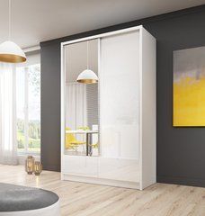 Шкаф-купе Perfect Home Ария I / Aria I 130 2-дверный с зеркалом Белый/белый глянец реальная фотография