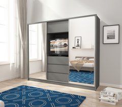 Шкаф-купе Perfect Home ТВ/TV 250 3-дверный с зеркалом Графит реальная фотография