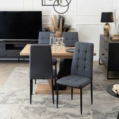 MEBEL ELITE Набір CLARK Стіл 120-160 см Дуб Артісан/Чорний та 4 стільці TEX Темно-сірий жива фотографія