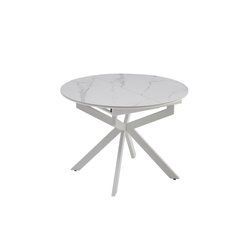Стол Обеденный ATLAS CERAMIC Snow white Matt (White leg) Bjorn 105(138)х105 Белый Эффект Мрамора реальная фотография