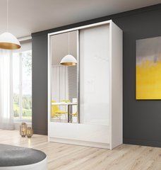 Шкаф-купе Perfect Home Ария I / Aria I 150 2-дверный с зеркалом Белый/белый глянец реальная фотография