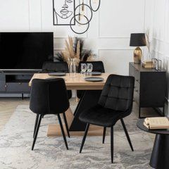 MEBEL ELITE Комплект CLARK Стіл 120-160 см Дуб Артісан/Чорний та 4 стільці RIO Чорний жива фотографія